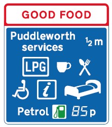Motorway service area sign showing the operator